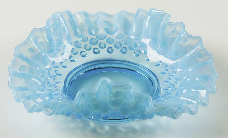 Hobnail Blue (Opalescent) 6" Triangular Bon Bon by Fenton-1