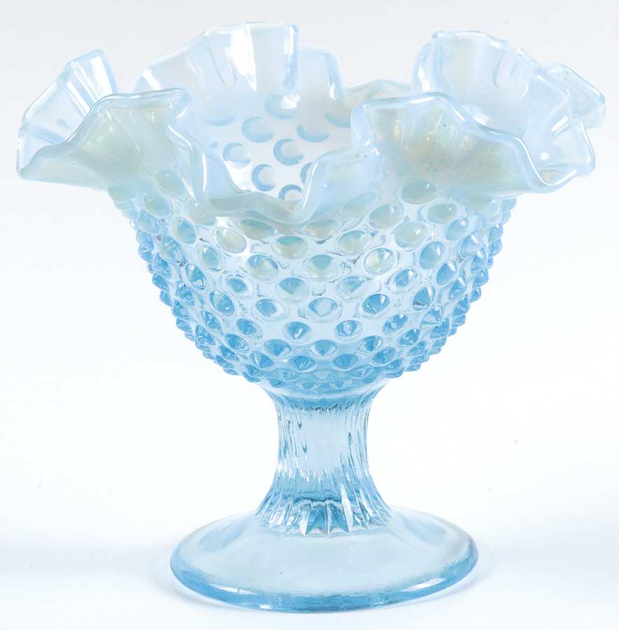 Hobnail Blue (Opalescent) Round Compote (Height X Width) by Fenton-1