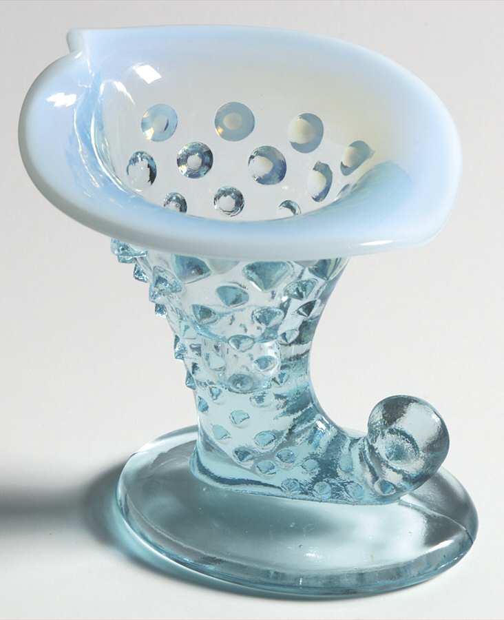 Hobnail Blue (Opalescent) Mini Cornucopia/Candleholder by Fenton-1