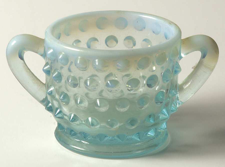 Hobnail Blue (Opalescent) Individual Open Sugar by Fenton-1
