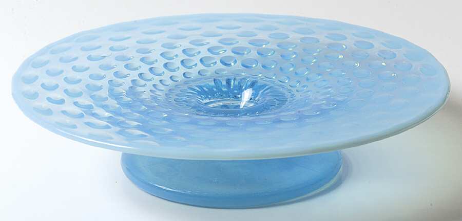 Hobnail Blue (Opalescent) Flat (Plate) Comport by Fenton-1