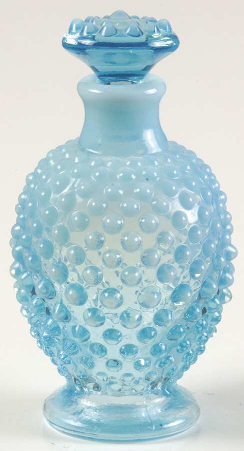 Hobnail Blue (Opalescent) Round Perfume Bottle & Stopper by Fenton-1