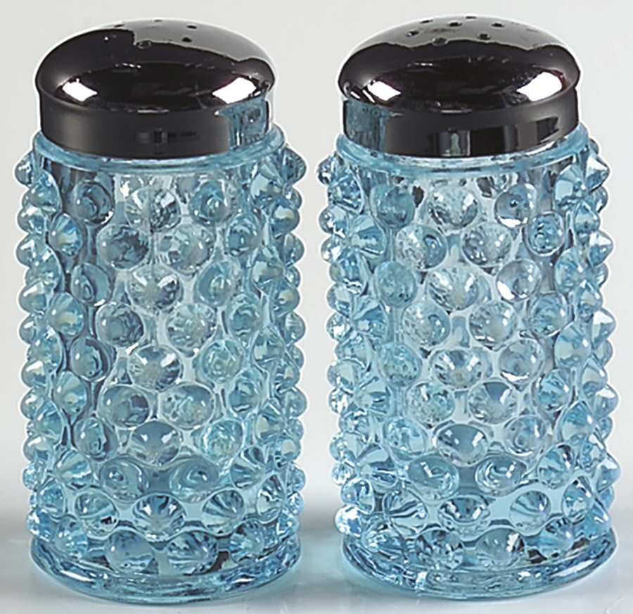 Hobnail Blue (Opalescent) Shaker Set w/Metal Lids by Fenton-1