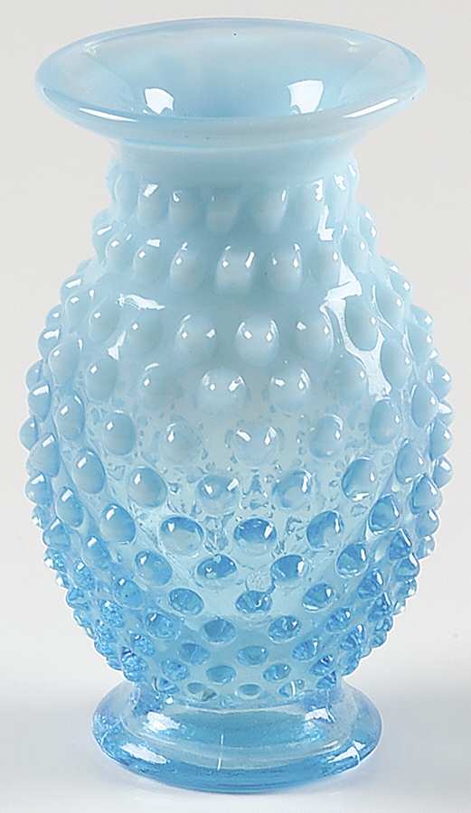 Hobnail Blue (Opalescent) 4" Miniature Cupped Flared Crimp Vase by Fenton-1