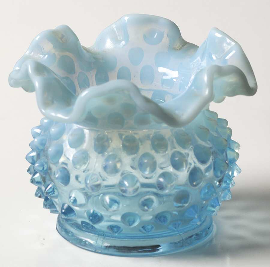 Hobnail Blue (Opalescent) 3" Double Crimped Vase by Fenton-1