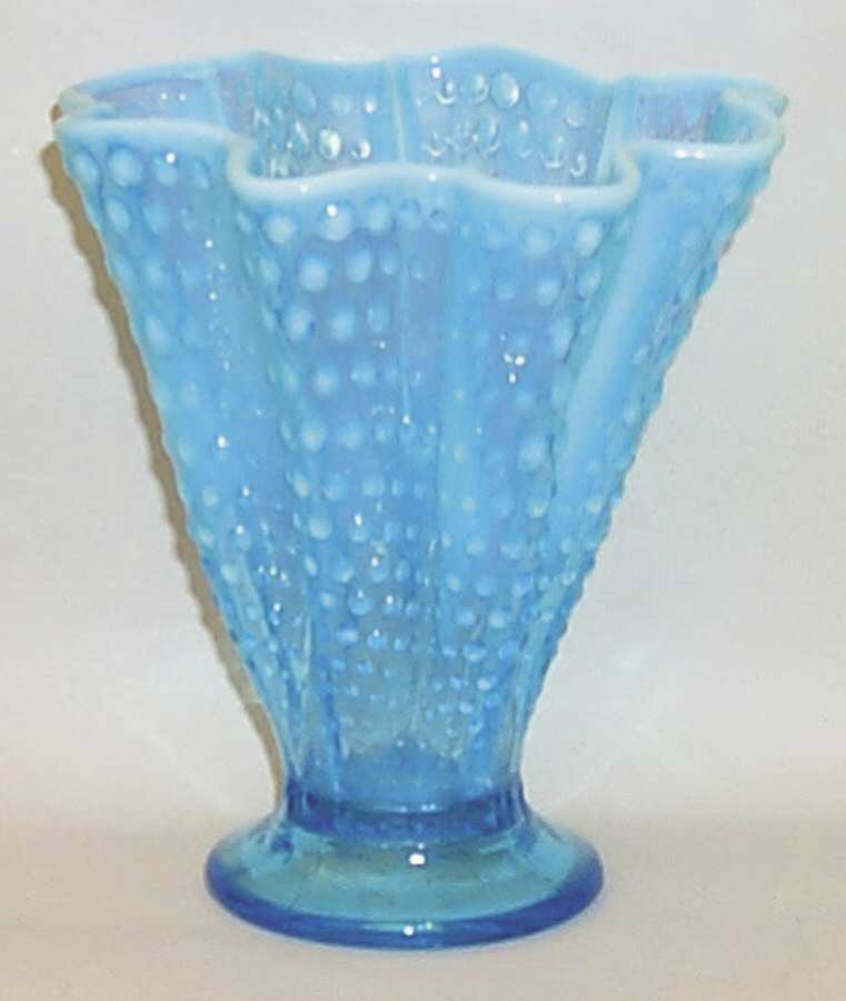 Hobnail Blue (Opalescent) 6" Scalloped Footed Vase by Fenton-1