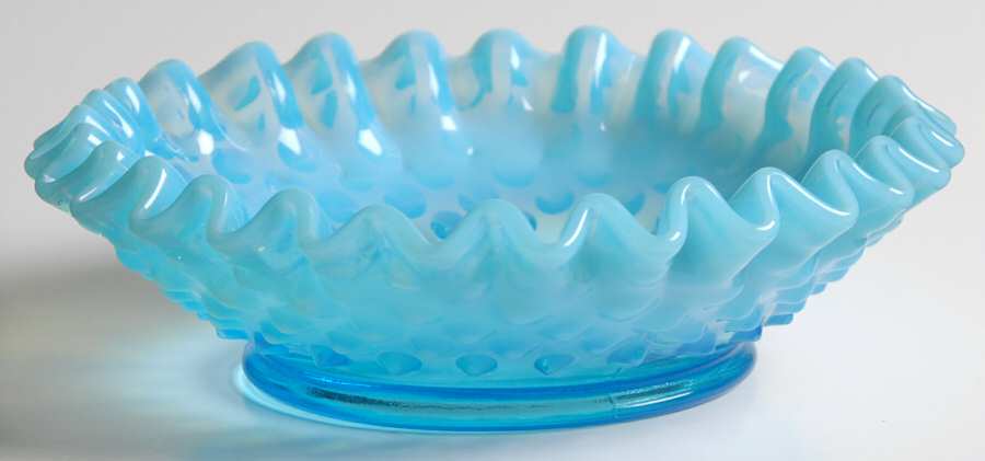 Hobnail Blue (Opalescent) 5" Crimped Bon Bon by Fenton-1