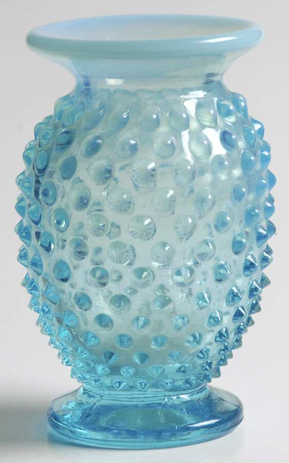 Hobnail Blue (Opalescent) 4" Flared Miniature Vase by Fenton-1