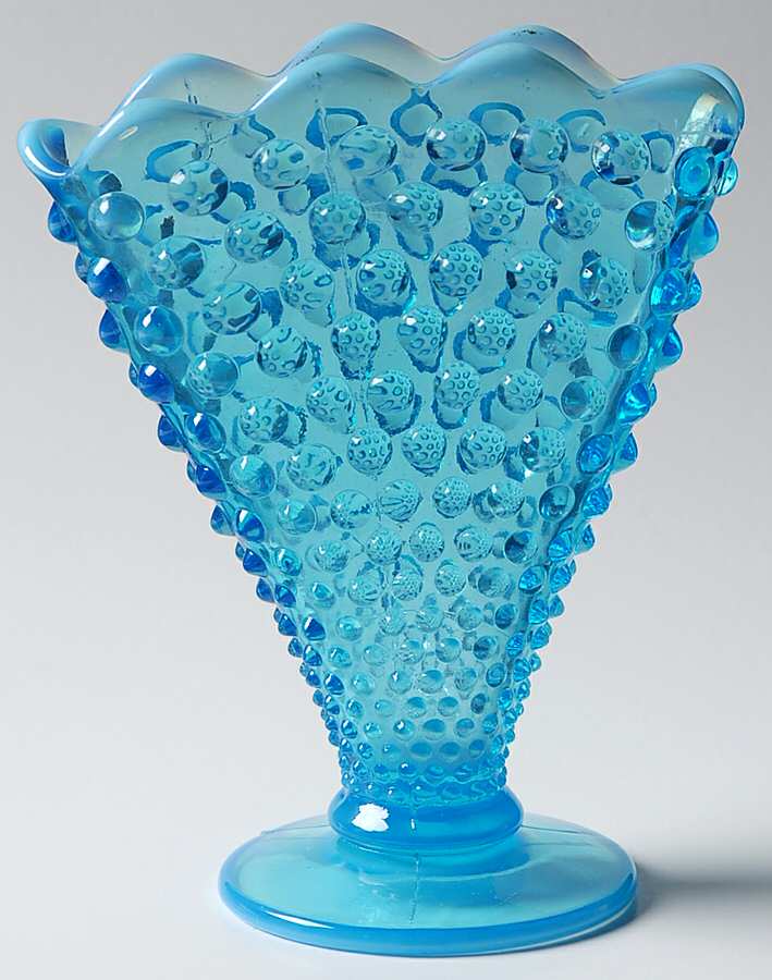 Hobnail Blue (Opalescent) 6" Footed Scalloped Fan Vase by Fenton-1