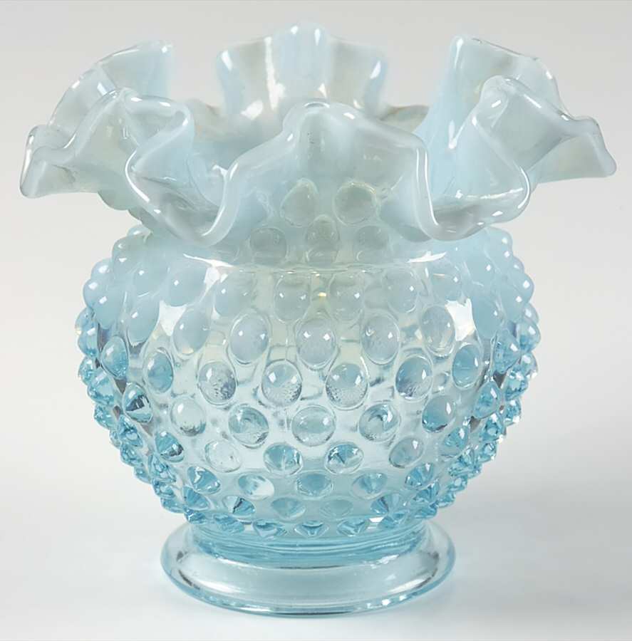 Hobnail Blue (Opalescent) 4 1/2" Miniature Double Crimp Vase by Fenton-1