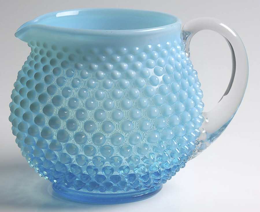 Hobnail Blue (Opalescent) 4" Smooth Handled Jug by Fenton-1