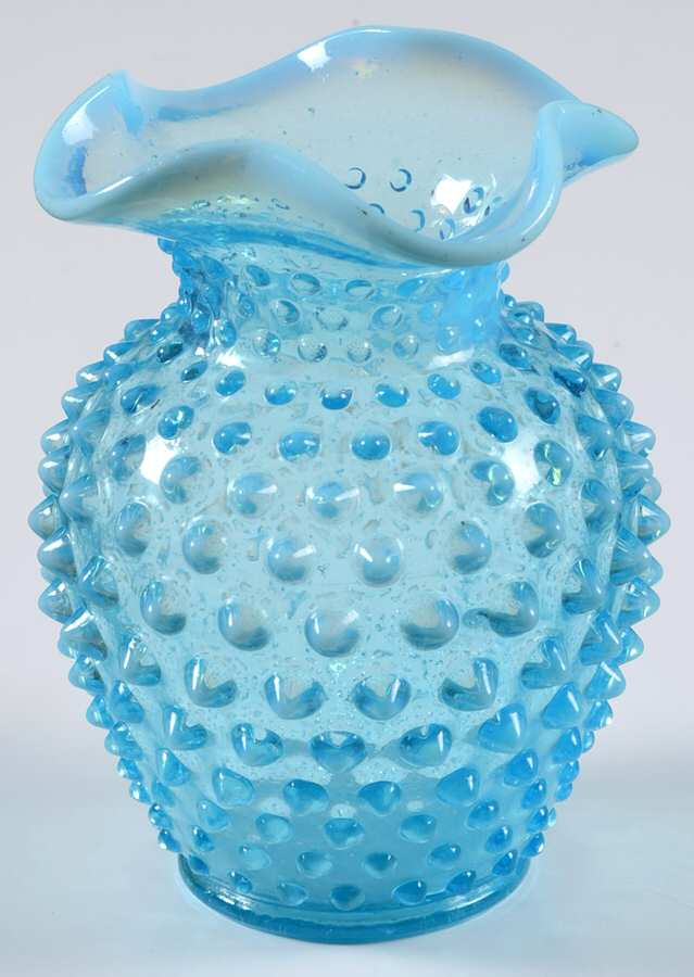Hobnail Blue (Opalescent) 5 1/2" Crimped Square Vase by Fenton-1