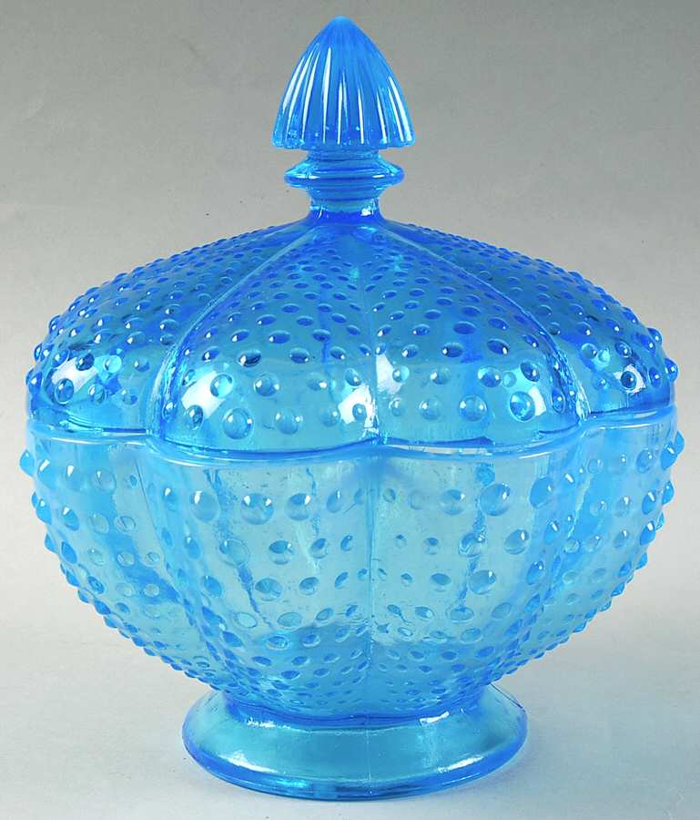 Hobnail Blue (Opalescent) Footed Candy Box with Lid by Fenton-1