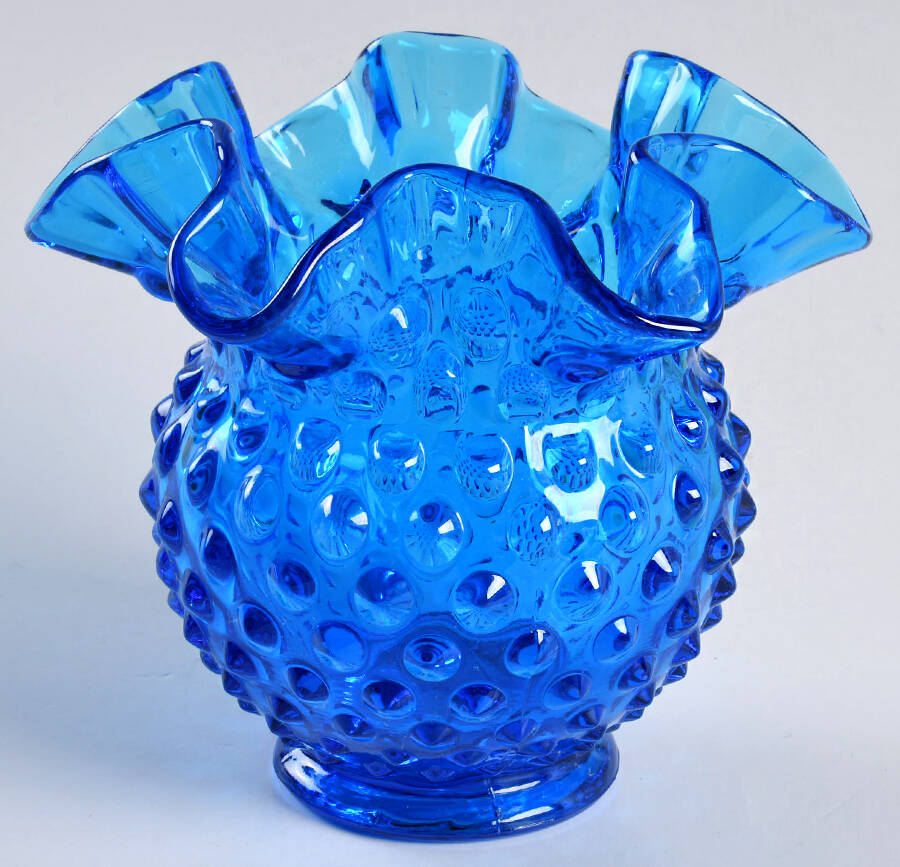 Hobnail Blue (Colonial Blue) 4 1/2" Miniature Double Crimp Vase by Fenton-1