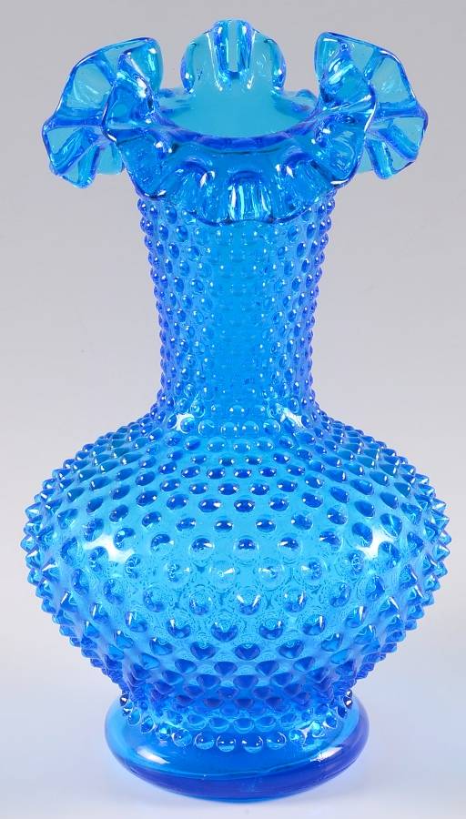 Hobnail Blue (Colonial Blue) 11" Double Crimped Vase by Fenton-1
