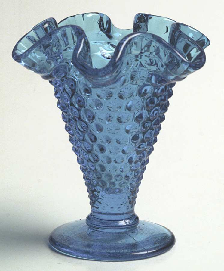 Hobnail Blue (Colonial Blue) 4" Double Crimped Footed Vase by Fenton-1