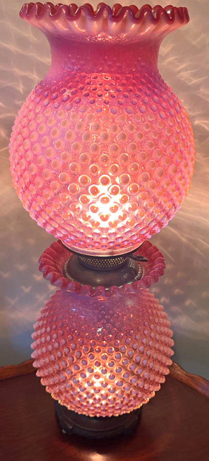 Hobnail Cranberry (Opalescent) 22" Electric Lamp & Shade by Fenton-1