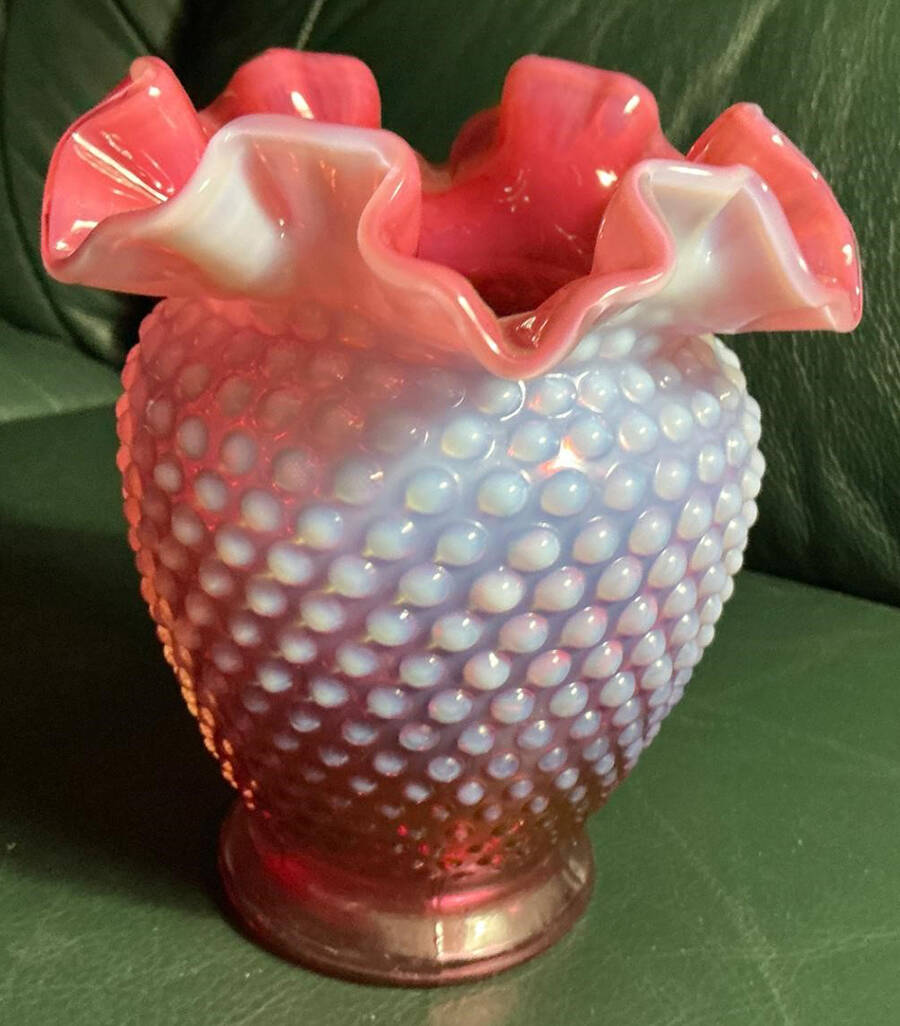 Hobnail Cranberry (Opalescent) 5" Flower Vase by Fenton-1