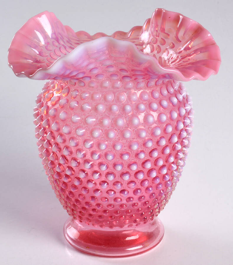 Hobnail Cranberry (Opalescent) 6" Flower Vase by Fenton-1