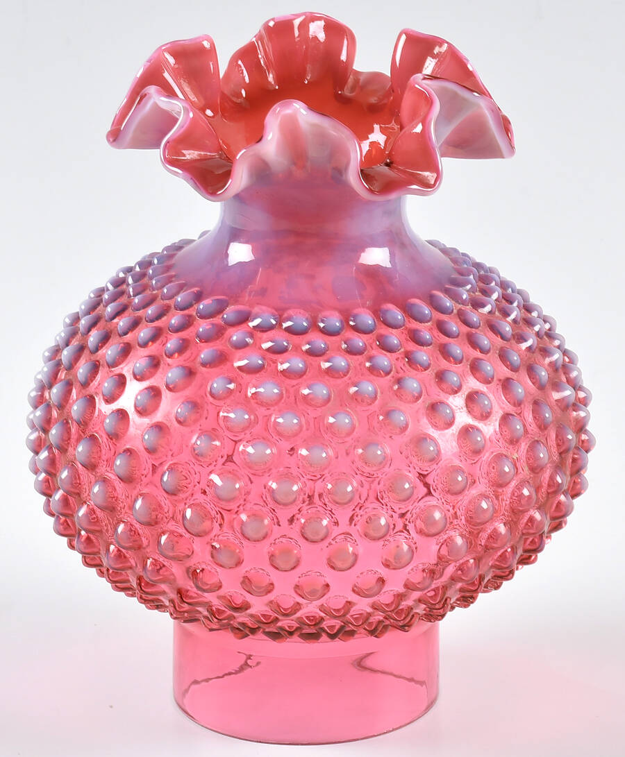 Hobnail Cranberry (Opalescent) Globe for Student Lamp by Fenton-1