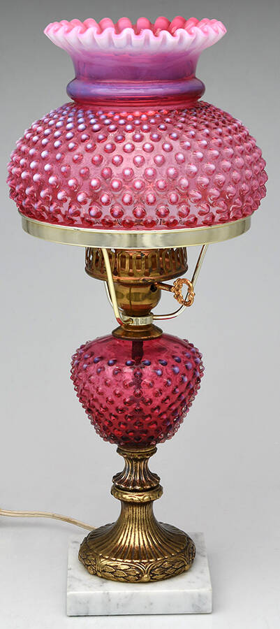 Hobnail Cranberry (Opalescent) #3707 19" Electric Student Lamp by Fenton-1