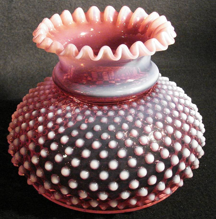 Hobnail Cranberry (Opalescent) Shade for #3707 19" Electric Student Lamp by Fenton-1