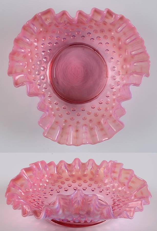 Hobnail Cranberry (Opalescent) 6" Triangular Bon Bon by Fenton-1