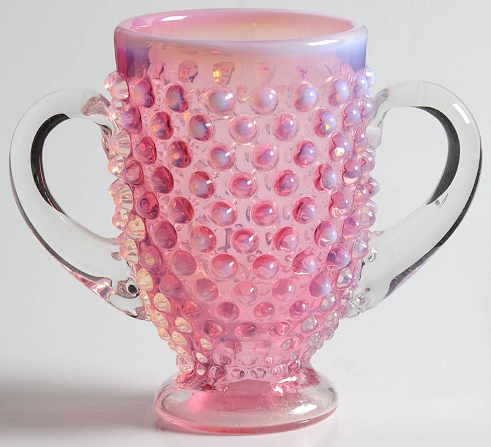 Hobnail Cranberry (Opalescent) Footed Open Sugar by Fenton-1