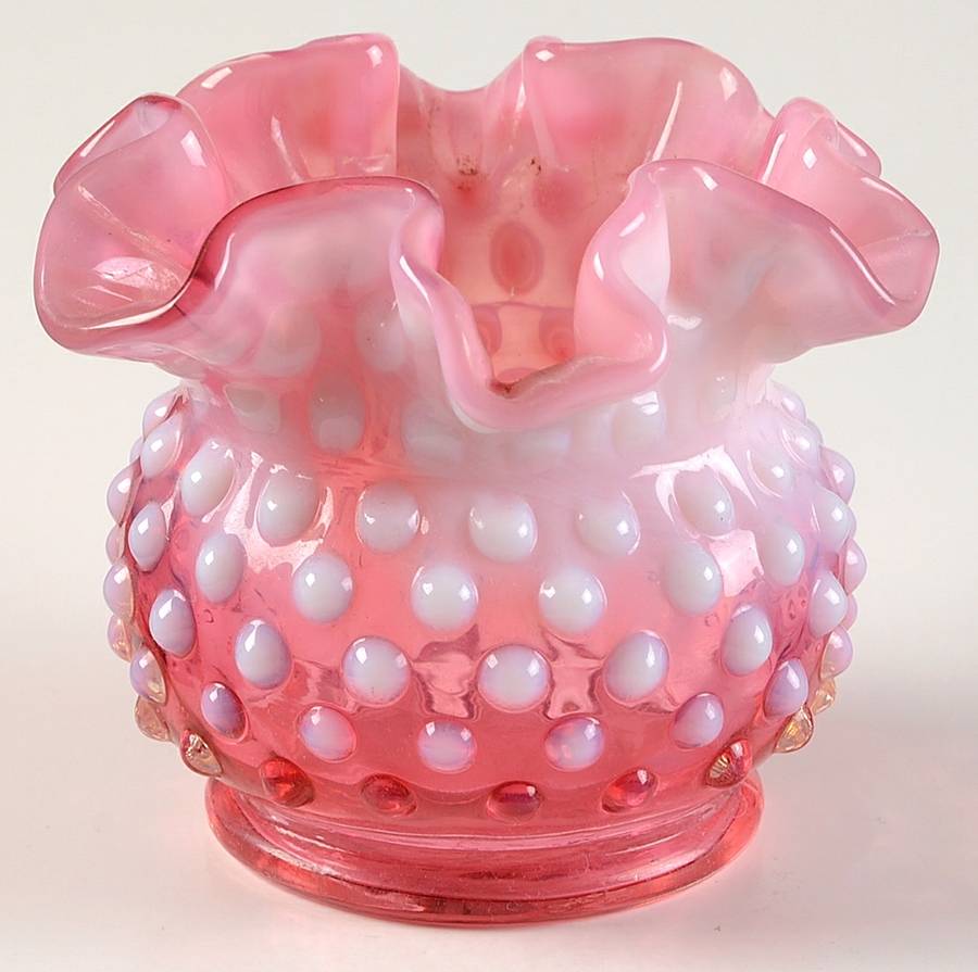 Hobnail Cranberry (Opalescent) 3" Double Crimped Vase by Fenton-1