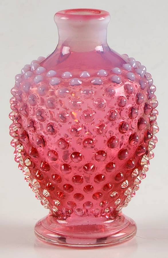 Hobnail Cranberry (Opalescent) Round Perfume Bottle No Stopper by Fenton-1