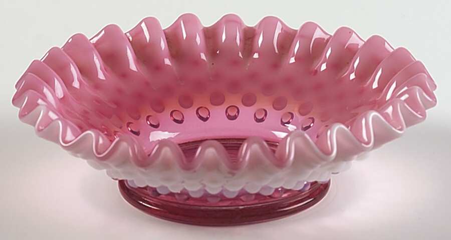 Hobnail Cranberry (Opalescent) 6" Flared Bon Bon by Fenton-1