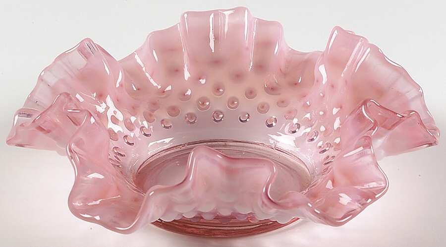 Hobnail Cranberry (Opalescent) 6" Double Crimped Bon Bon by Fenton-1
