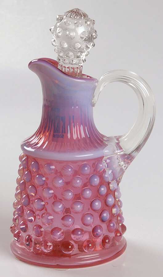 Hobnail Cranberry (Opalescent) Oil Cruet & Stopper by Fenton-1