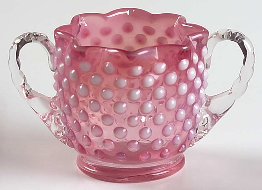 Hobnail Cranberry (Opalescent) Star Shape Open Sugar by Fenton-1