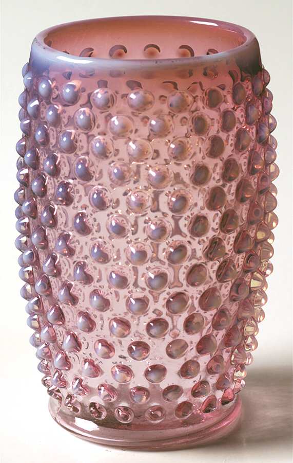 Hobnail Cranberry (Opalescent) 12 Oz Barrel Shape Flat Tumber by Fenton-1