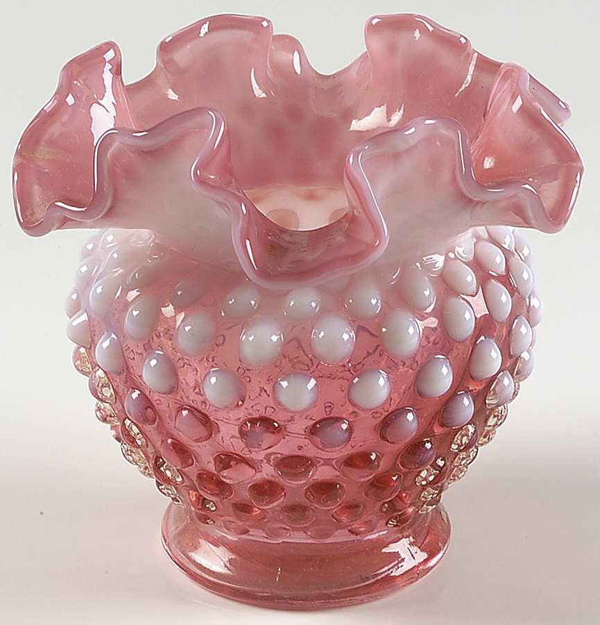 Hobnail Cranberry (Opalescent) 4 1/2" Miniature Double Crimp Vase by Fenton-1