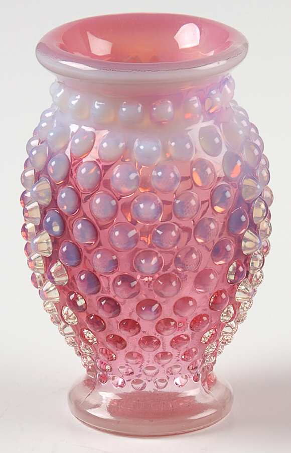 Hobnail Cranberry (Opalescent) 4" Flared Miniature Vase by Fenton-1