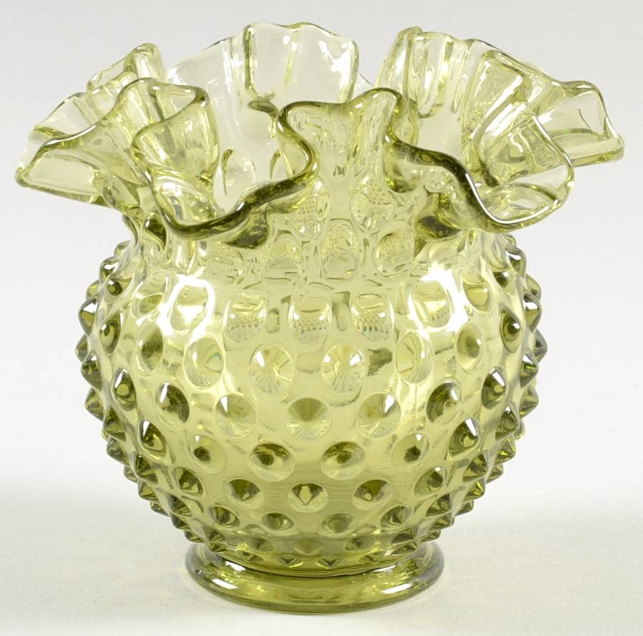Hobnail Green (Colonial Green) 4 1/2" Miniature Double Crimp Vase by Fenton-1