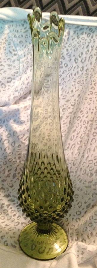 Hobnail Green (Colonial Green) #3753 11" To 16" Swung Vase by Fenton-1