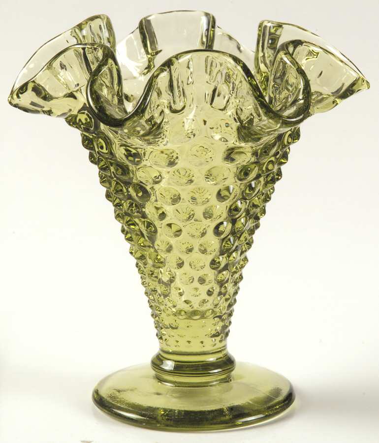 Hobnail Green (Colonial Green) 4" Double Crimped Footed Vase by Fenton-1