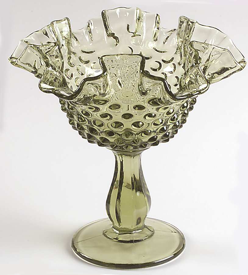 Hobnail Green (Colonial Green) Round Compote (Height X Width) by Fenton-1