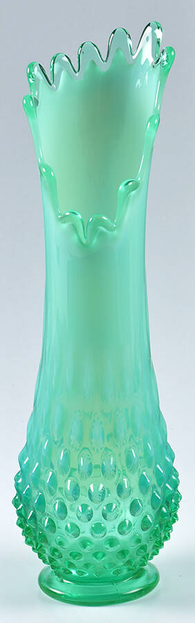Hobnail Green (Opalescent) #3758 10" To 14" Swung Bud Vase by Fenton-1