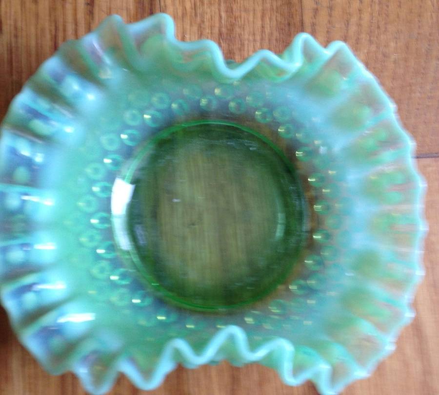 Hobnail Green (Opalescent) 6" Oval Bon Bon by Fenton-1
