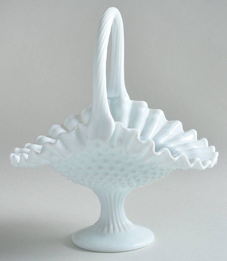 Hobnail Milk Glass 9" Footed Hobnail Basket by Fenton-1
