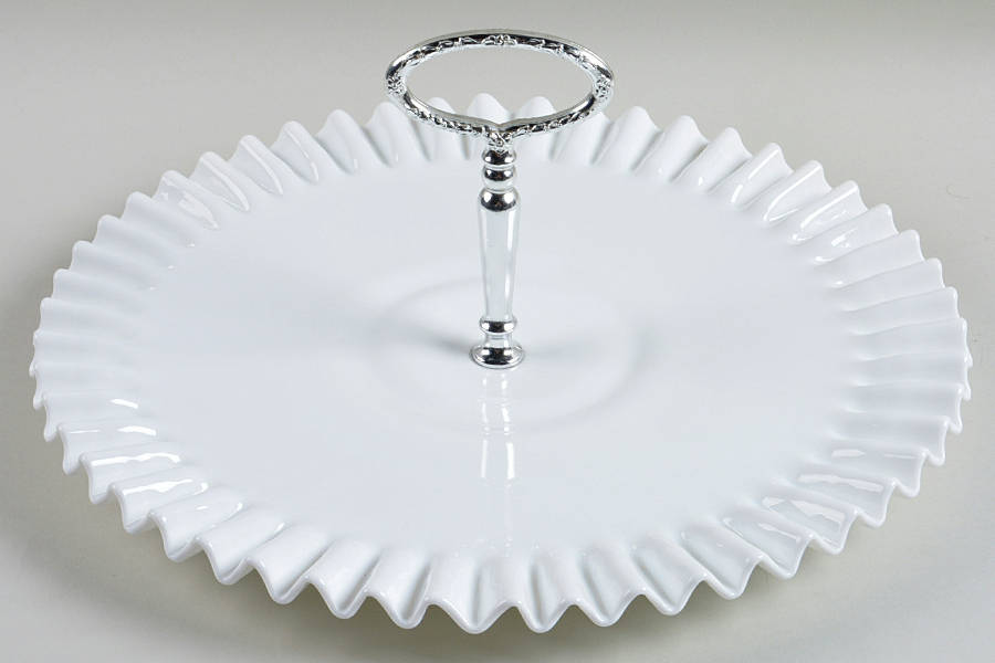 Hobnail Milk Glass 13" Tray with Center Metal Handle by Fenton-1