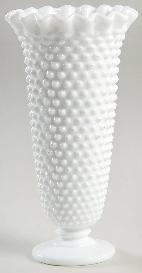 Hobnail Milk Glass 8" Double Crimped Vase by Fenton-1
