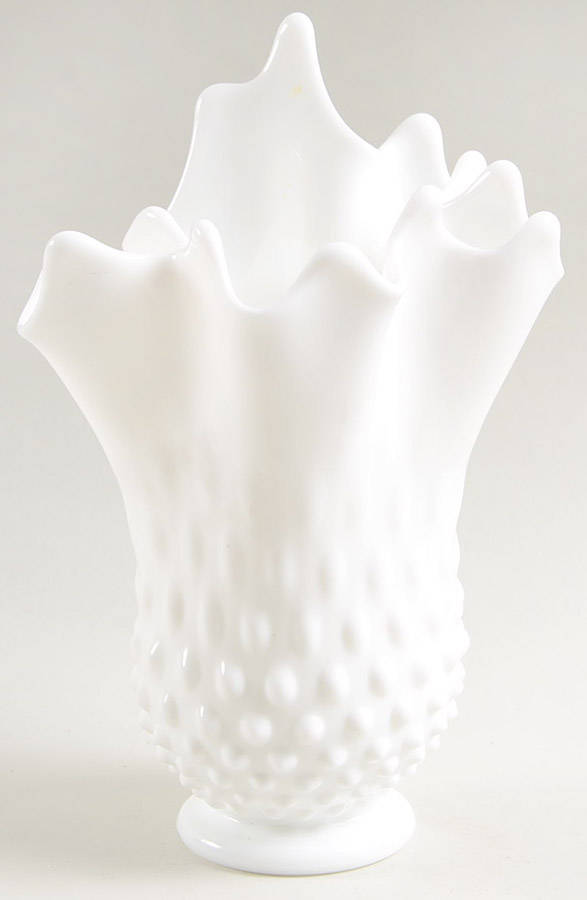 Hobnail Milk Glass #3750 5" To 8" Handkerchief Vase by Fenton-1