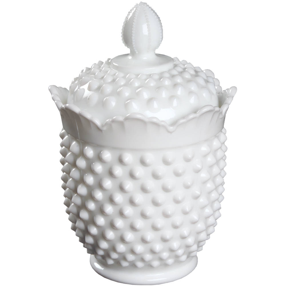 Hobnail Milk Glass Candy Jar & Lid by Fenton-1
