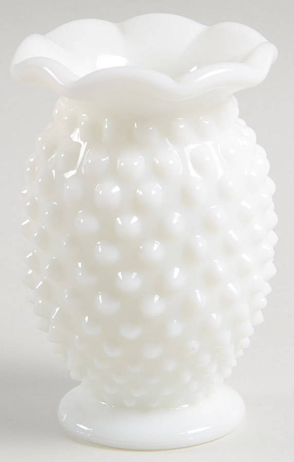 Hobnail Milk Glass 4" 8-Point Crimped Cupped Miniature Vase by Fenton-1
