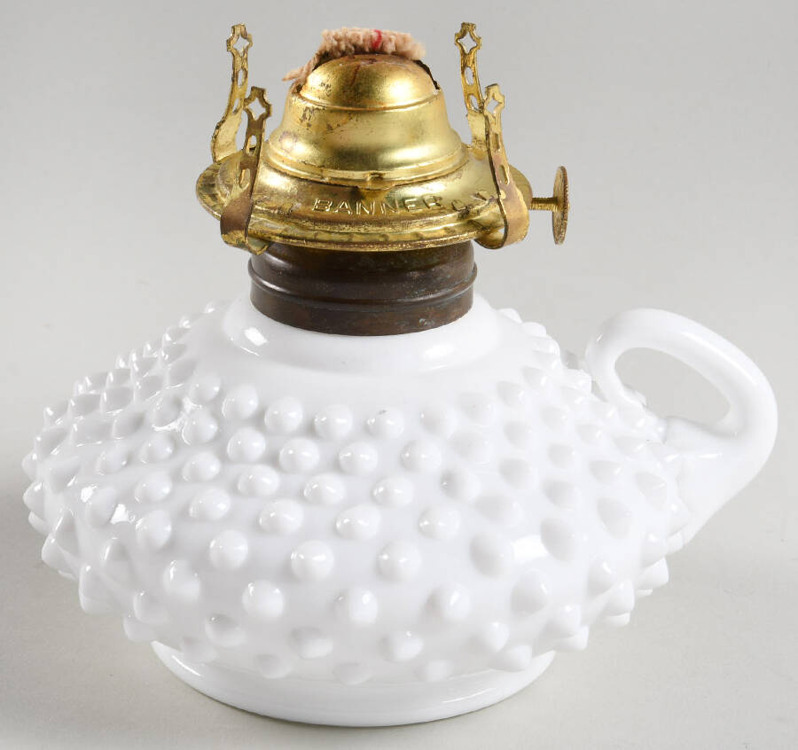 Hobnail Milk Glass Oil Courting Lamp, Base Only by Fenton-1